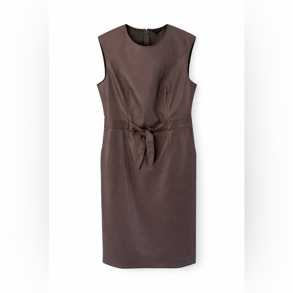 Ann Taylor Dresses & Skirts - Ann Taylor Gray Faux Leather Sleeveless Sheath Dress Belted Size 12